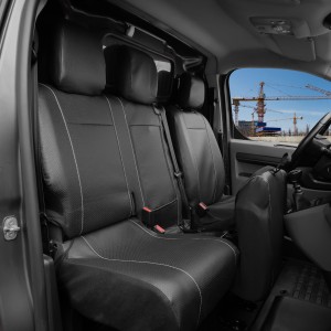 Citroen Jumpy (3 miejsca wersja ze stolikiem od 2016-) Pokrowce VIP PLUS (czarna, wentylowana eko-skóra)